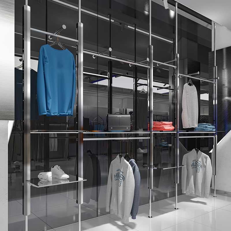 服装店展示架不锈钢立柱陈列置物天地柱a柱正挂衣服上墙货架