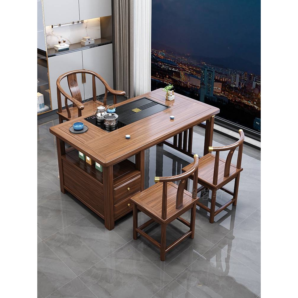 阳台喝茶桌椅组合新中式实木泡茶台套装一体客厅家用小型功夫茶几