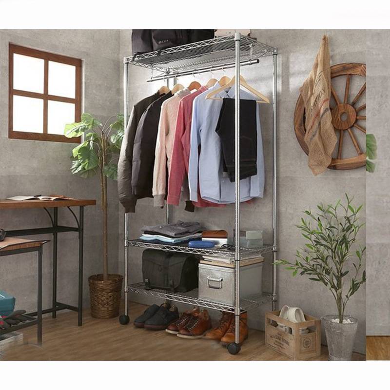 新款卧室挂衣服架子带轮子可移动鞋帽衣帽简约组合简易衣橱女生房