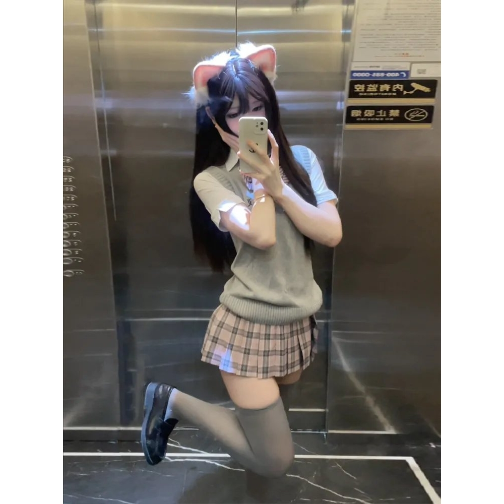 【樱】火星原创jk制服裙正版日系校供感樱花妹粉格裙狗短半身裙秋