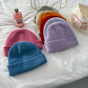 出口品质纯色护耳帽女冬季 春野森川｜新款 绵羊毛糖果色针织帽韩版
