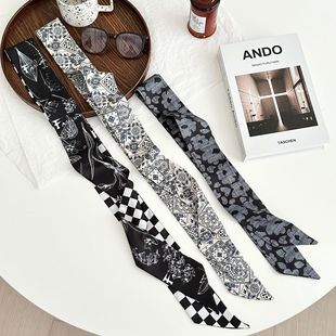 春野森川｜长条波点丝巾腰果花双面小丝巾 发带绑发绑包包飘带