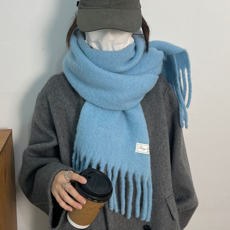 春野森川｜秋冬氛围感蓝色围巾 百搭轻柔保暖男女加厚显白