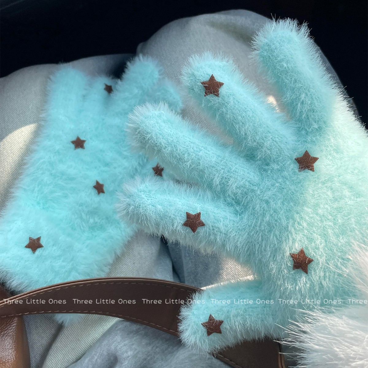 春野森川｜纯色可爱星星毛绒手套女冬季保暖加绒加厚学生甜美骑行