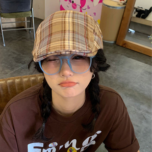 春野森川｜韩国复古轻薄格纹复古前进帽女大头围显脸小贝雷帽