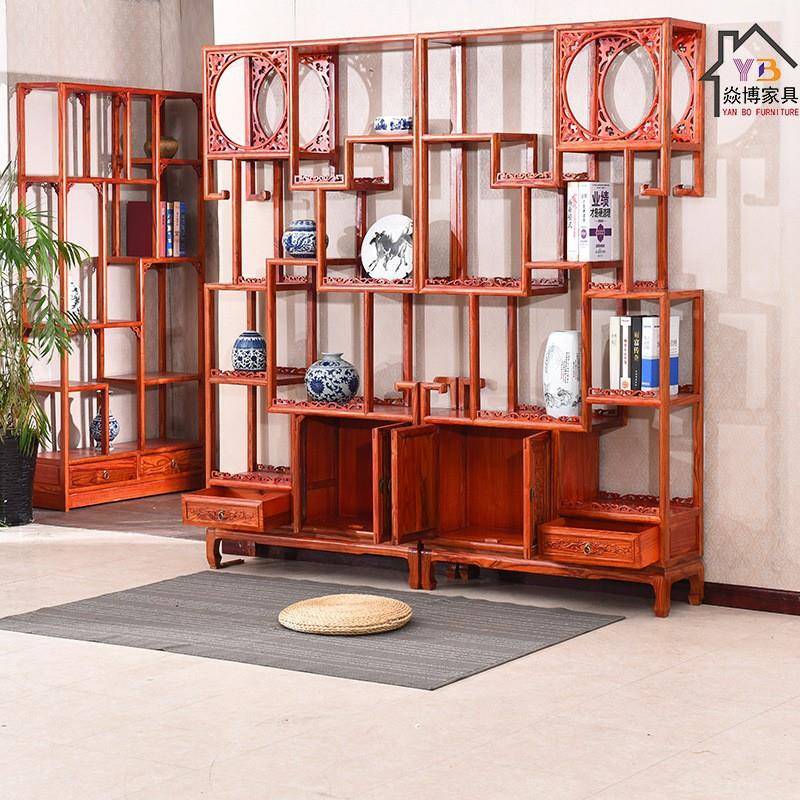 博古架实木架新中式书柜客厅隔断架酒架多宝阁茶室茶具展示架