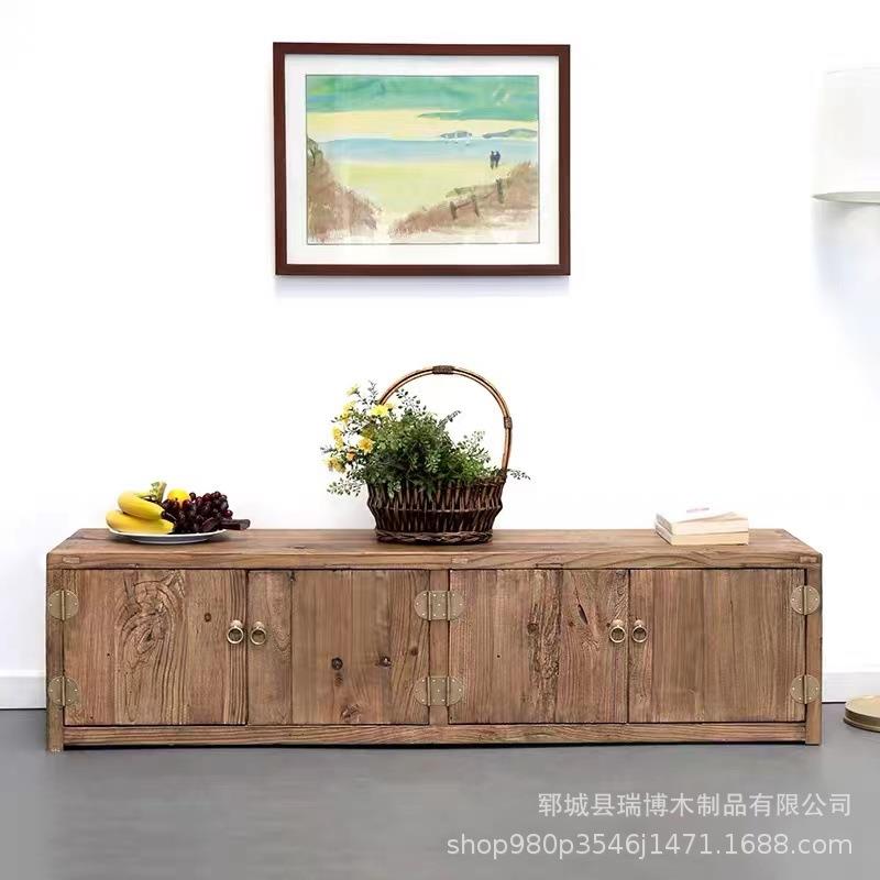 老榆木电视柜现代中式客厅矮柜别墅复古艺术地柜轻奢三组合套件柜