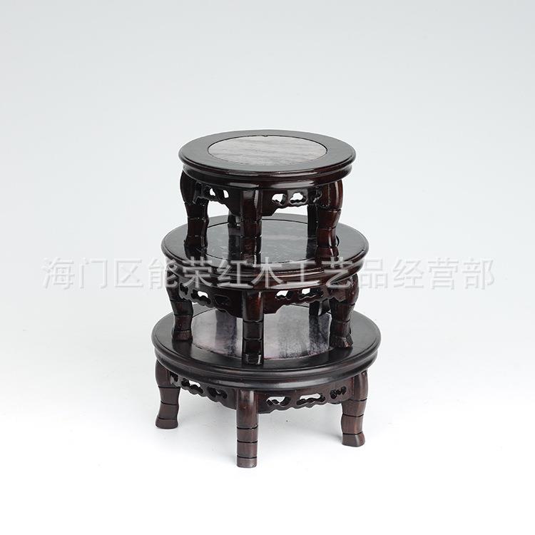 黑檀嵌大理石圆底座实木中式工艺品摆件奇石头花瓶底座木质托架