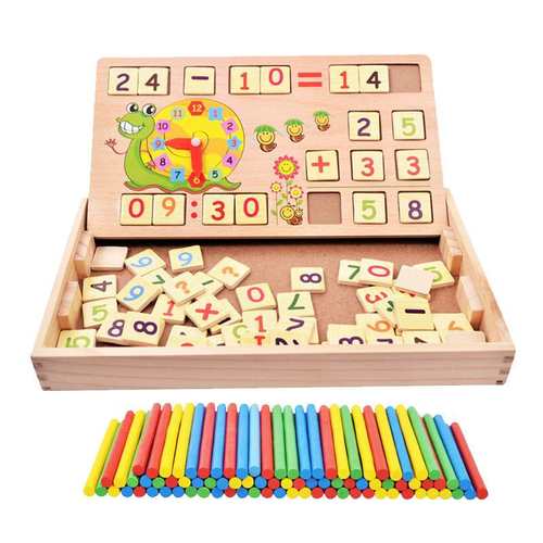 儿童木制多功能运算学习盒时钟数数棒学生加减法黑白画板益智玩具