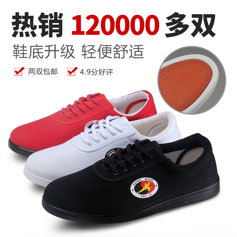 太极鞋女夏天牛筋底帆布鞋武术运动鞋男儿童训练太极拳练功鞋