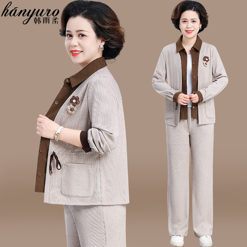 中年妈妈春装运动服套装2024新款外套中老年女装阔太太春秋上衣服