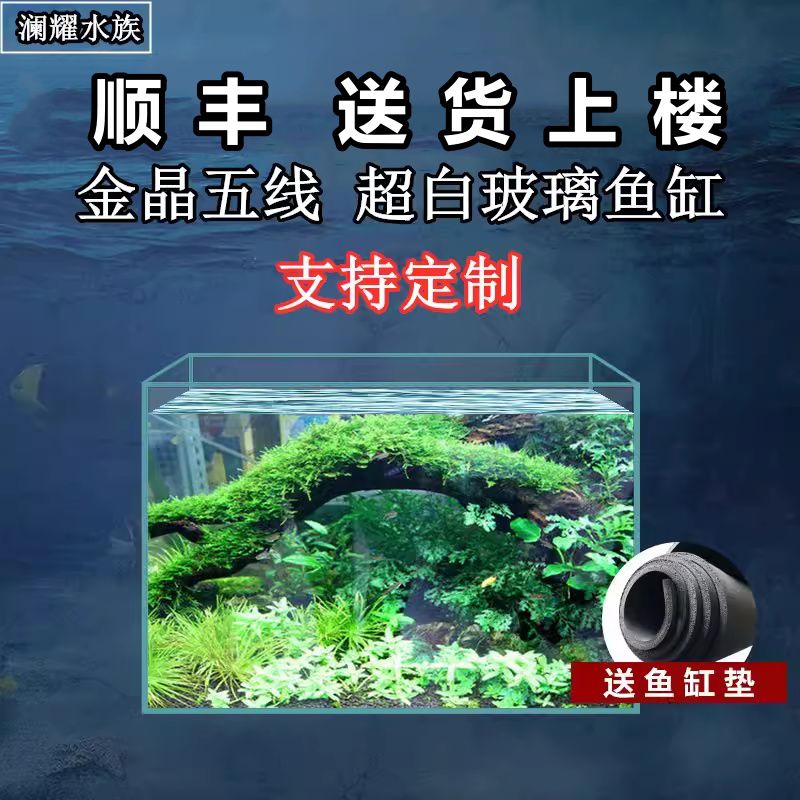金晶五线超白缸玻璃定制大小型水族鱼缸定做客厅造景水草缸乌龟缸