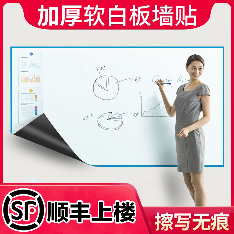 软白板墙贴磁性可移除不伤墙写字板可擦写涂鸦小黑板办公教学磁力
