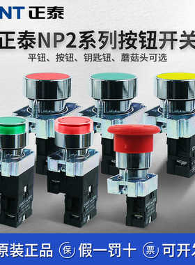 按钮开关按压式旋钮NP2-BD21/25/33带灯平钮 急停BS542 BE101
