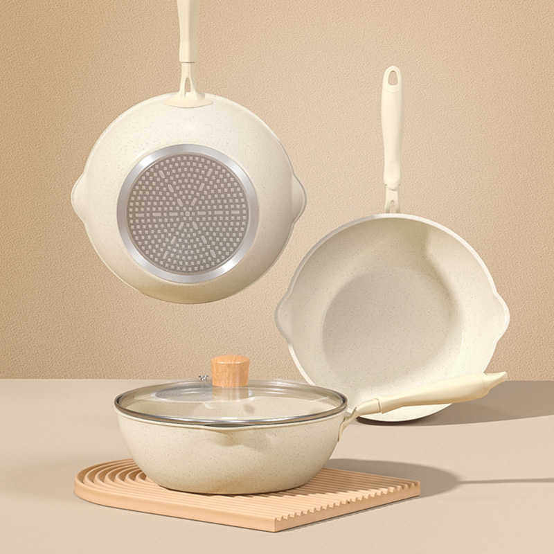 麦饭石不粘锅家用炒锅小号平底炒菜锅一人两人用电磁炉煤气灶专用