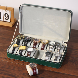 简约防尘皮革家用手表收纳盒分格绒布高档精致皮质拉链首饰展示盒