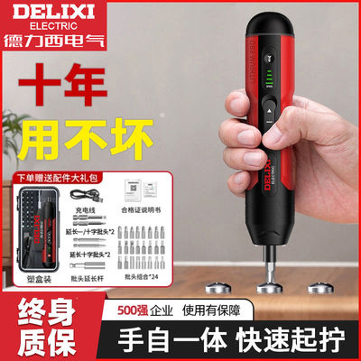 德力西电动螺丝刀家用充电式螺丝批小型迷你起子锂电电钻工具套装