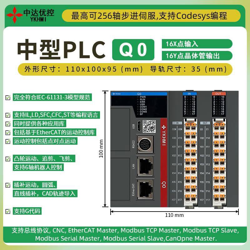 买1送1中达优控Q0系列中型PLC三菱编程机器人Ether运动控G代码