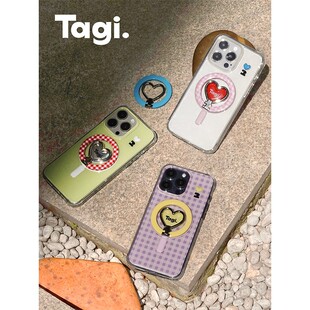Tagi.怦怦开心3d磁吸戒指支架可爱时尚全包防磨iPhone手机壳透明