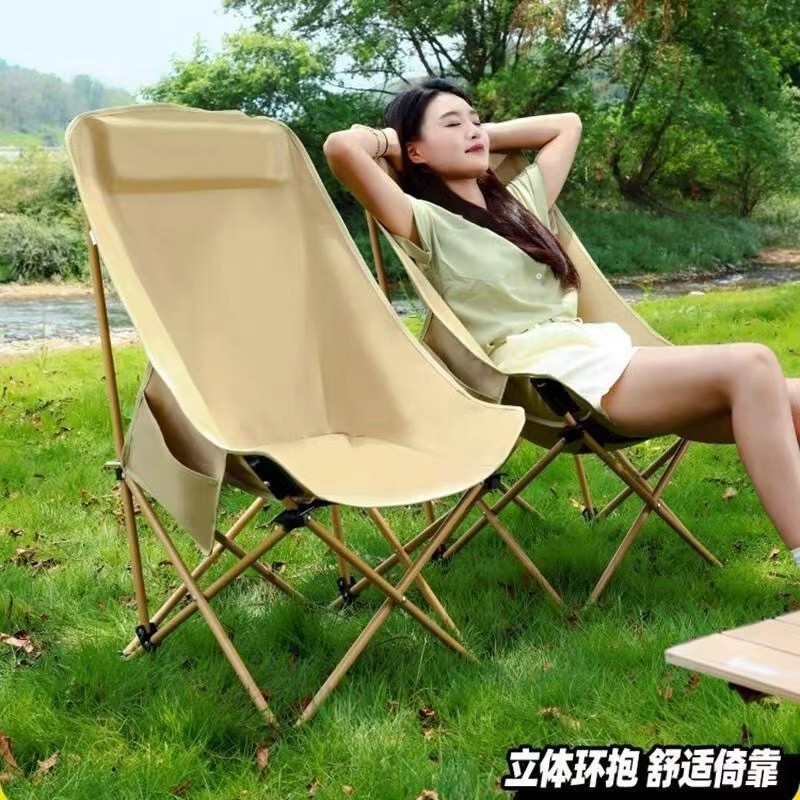 加高户外折叠椅便携钓鱼凳露营月亮椅休闲折叠凳美术生摆摊