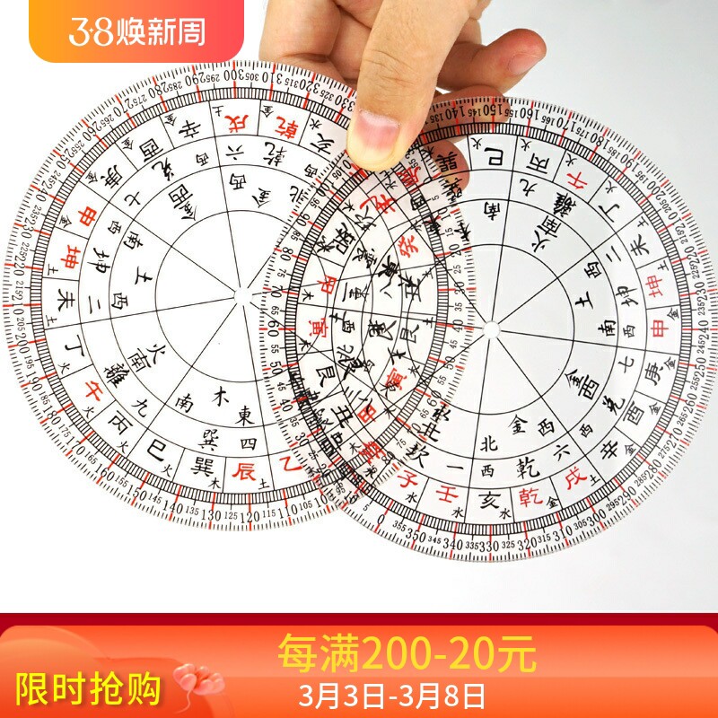 简易八卦二十四山立极尺透明绘图尺24山布局测量罗盘定位仪立极规