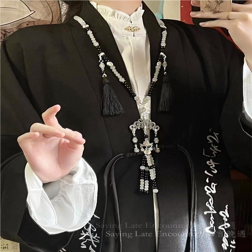 汉服璎珞背云长款流苏吊坠项链新中式古风国风复古小众马面裙配饰