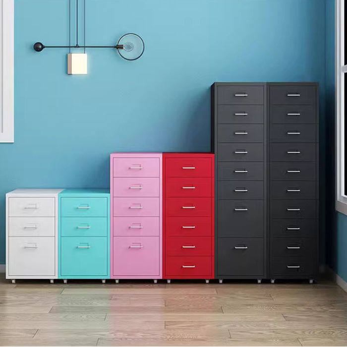 铁皮文件柜多层彩色多斗柜桌下桌边柜免安装办公文件柜加厚储物柜
