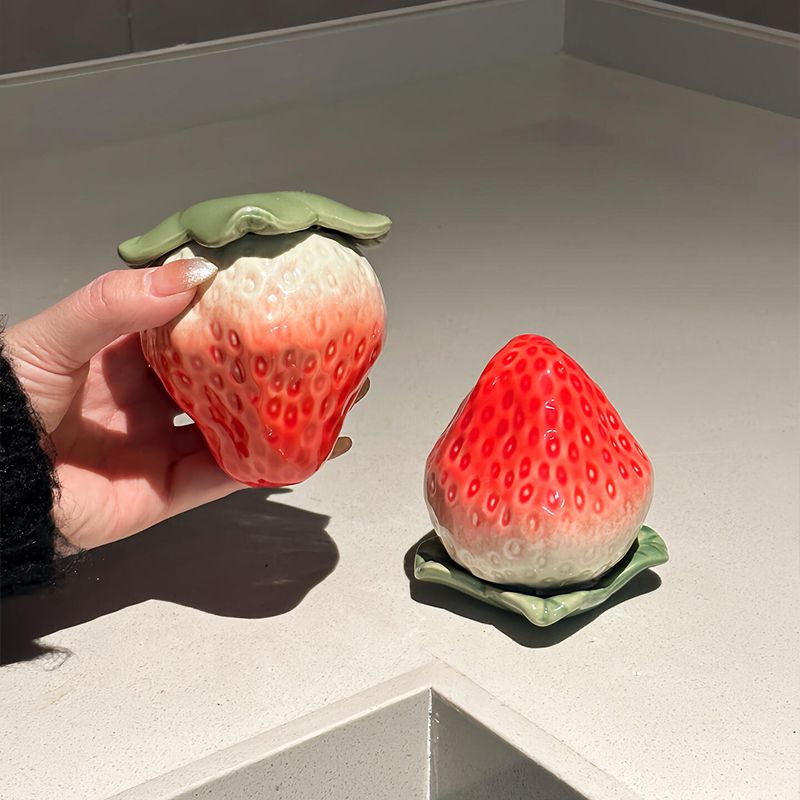 草莓茶叶罐陶瓷密封储存罐精高档小号便携食级坚果咖啡收纳罐