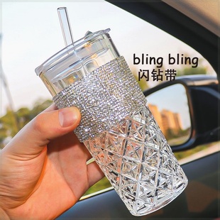 精致好看的杯子玻璃水杯2025新款水ins高颜值女吸管杯带盖耐热果