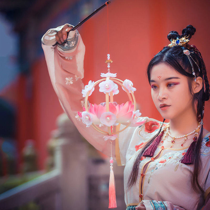 放灯行荷花灯汉服拍照舞蹈表演儿童道具灯笼 cos古风莲花灯手提灯