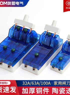 单相两相63A家用刀闸开关220V蓝色透明闸刀单投负荷式隔离开关