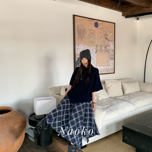 Naoko直子 韩系宽松廓形羊毛针织衫女秋高级感慵懒风中袖短袖毛衣