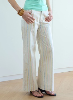 CHYEESE ZHOU 彩条纹直筒微阔中腰棉质长裤搭配裙帘 25早秋