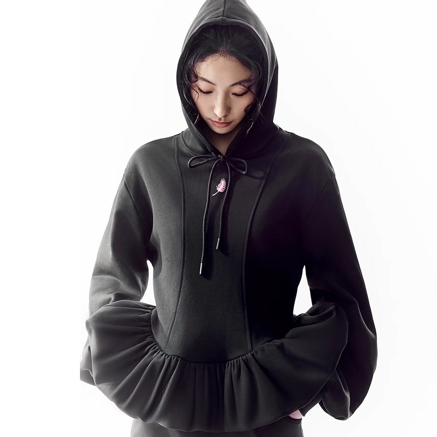 CHYEESEZHOU花苞立体褶连帽卫衣