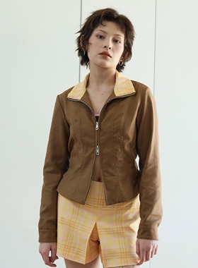 CHYEESE ZHOU 复古短款修身收腰棕色夹克外套 25新品
