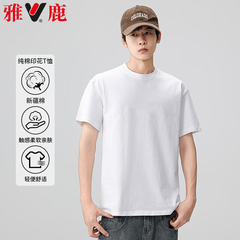 yaloo/雅鹿重磅纯棉短袖T恤圆领潮牌休闲男女款半袖印花打底衫002