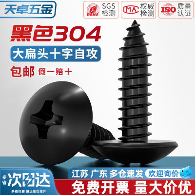 国标黑色304不锈钢十字大扁头自攻螺丝钉蘑菇头镀黑锌M3M4M5MM6mm