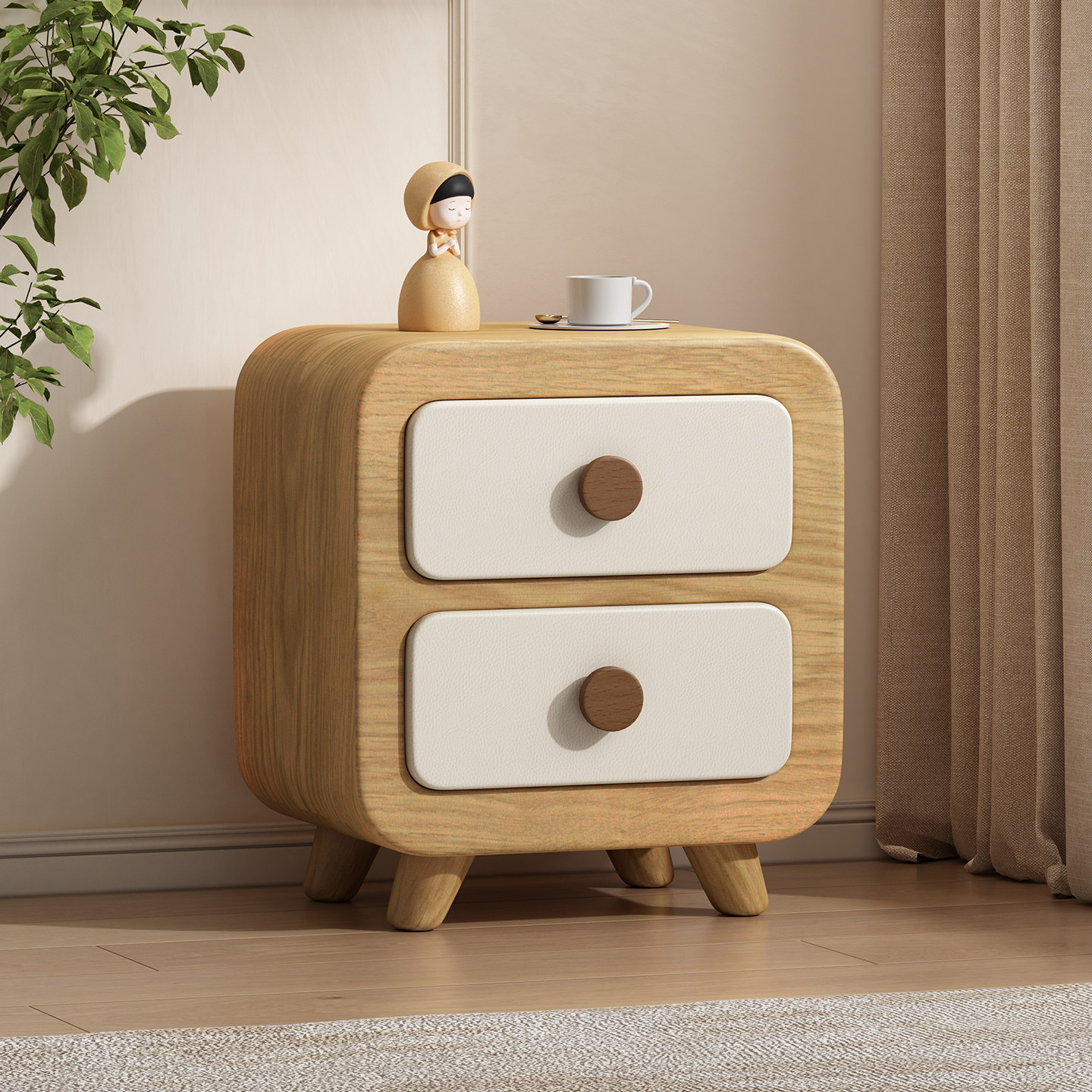 创意儿童实木床头柜原木奶油风家用小型卧室轻奢高级感极网红简约,住宅家具,床头柜,淘宝优惠券,粉丝福利购,淘宝优惠卷