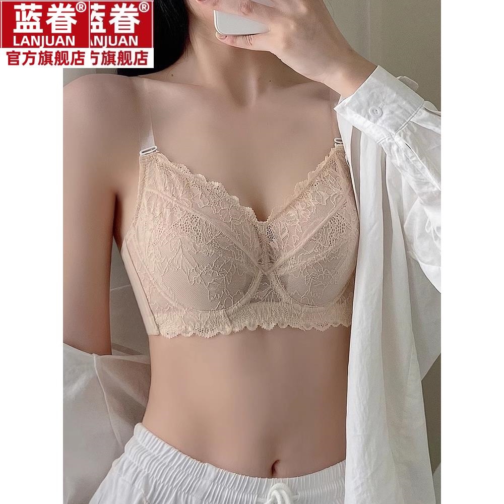 透明肩带内衣女大胸显小夏季薄款全罩杯全包兔耳朵隐形露肩文胸罩