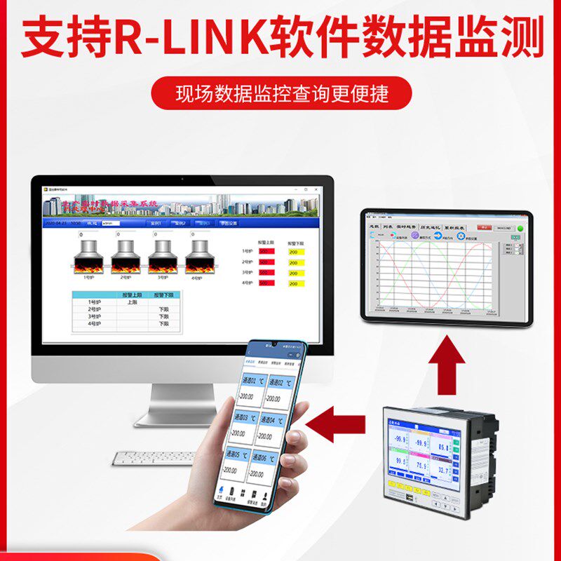 热销绎捷无纸记录仪7寸隔离12路多通道工业级温度巡检电流电压力