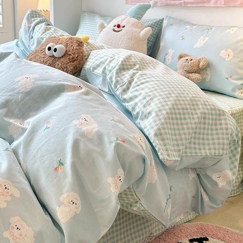 可爱柔顺四件套全棉卡通床上用品女孩被套学生宿舍床单三件套床笠