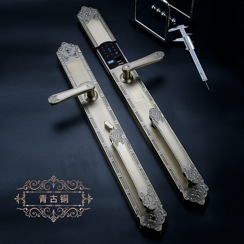 欧式指纹锁别墅指纹锁大门指纹锁豪华大拉手智能锁防盗708mm双面