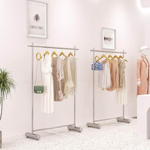 服装店展示架不锈钢落地式挂衣架女装店衣服圆柱中岛货架陈列道具