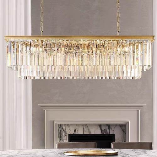 美式长方形水晶灯欧式铁艺复古水晶吊灯简约现代客厅餐厅奢华吊灯