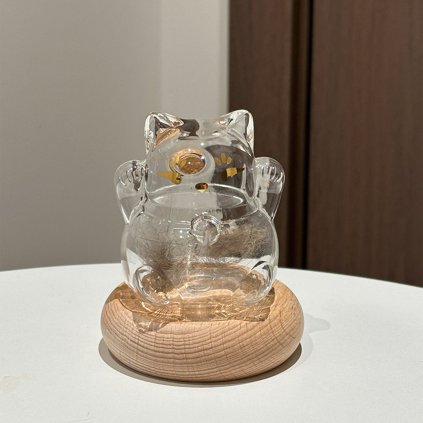 猫毛收纳透明玻璃扭蛋瓶招财猫瓶迷你瓶猫毛收集储存罐发财摆件