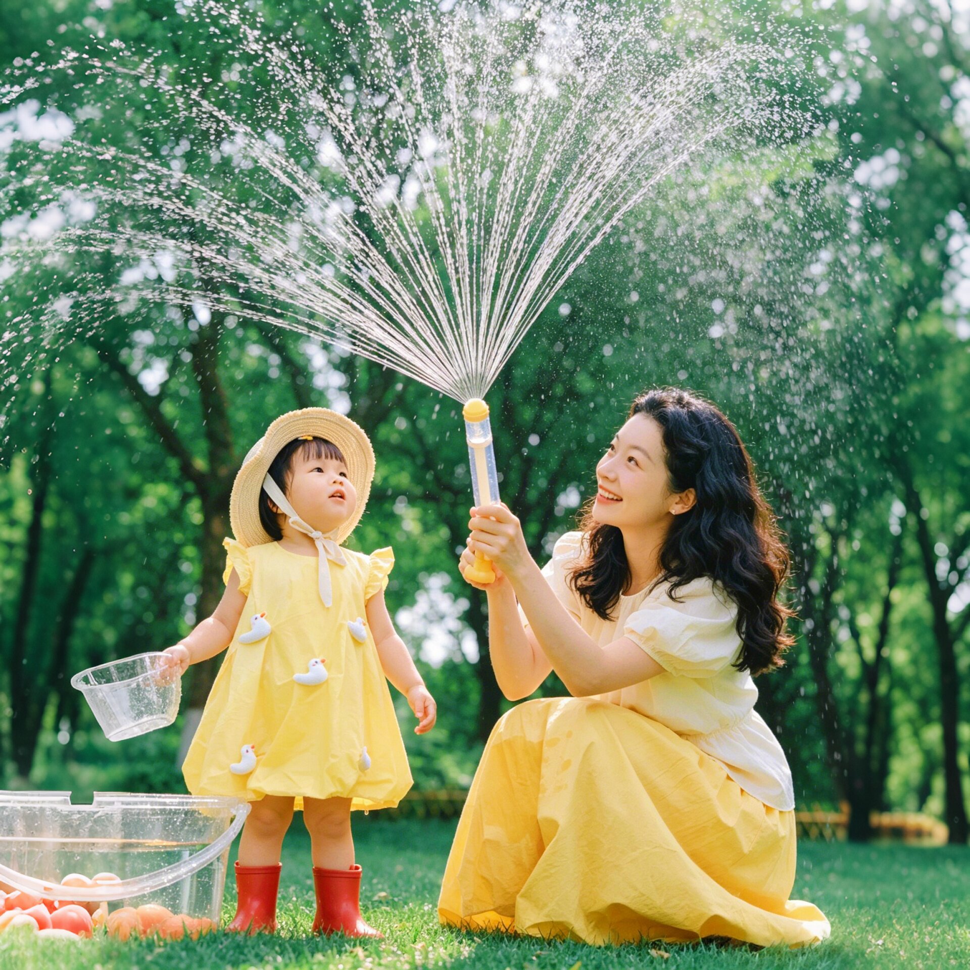 拍照道具透明水桶烟火喷水枪男女童夏生日周岁氛围感户外出片神器