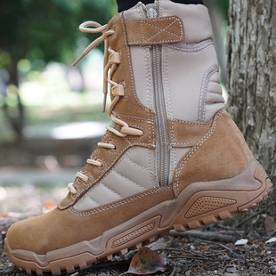 新店上新夏季透气高帮作战靴拉链工装战术沙漠靴陆战作训练登山靴