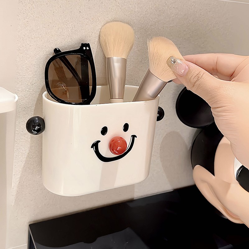 速发可爱笑墙壁挂收纳室免打孔浴盒脸面牙膏牙刷置物架洗手台收纳