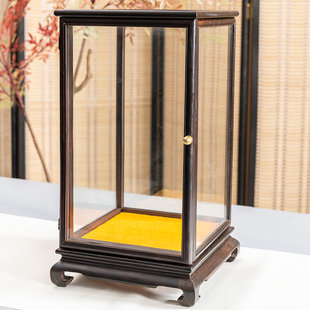 速发红木展开玻璃罩文玩花瓶透明保护防尘罩佛龛菩萨像门佛示盒可