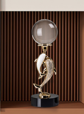 速发海豚房璃球摆件轻奢高档客厅玄关饰品新玻装饰高端大气上档次